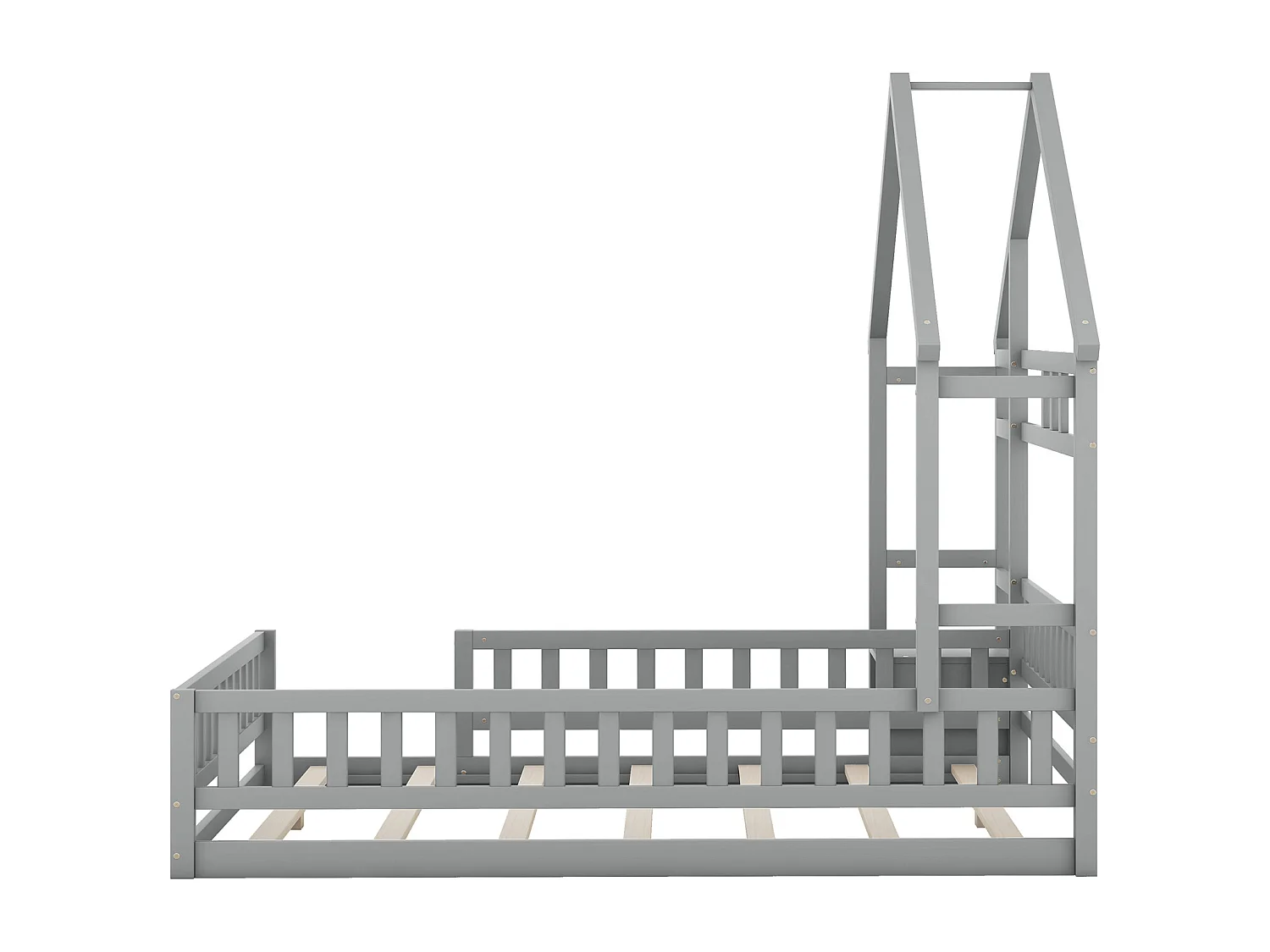 Letto per bambini 140x200 cm - legno di pino massello - con contenitore e rete a doghe - Grigio