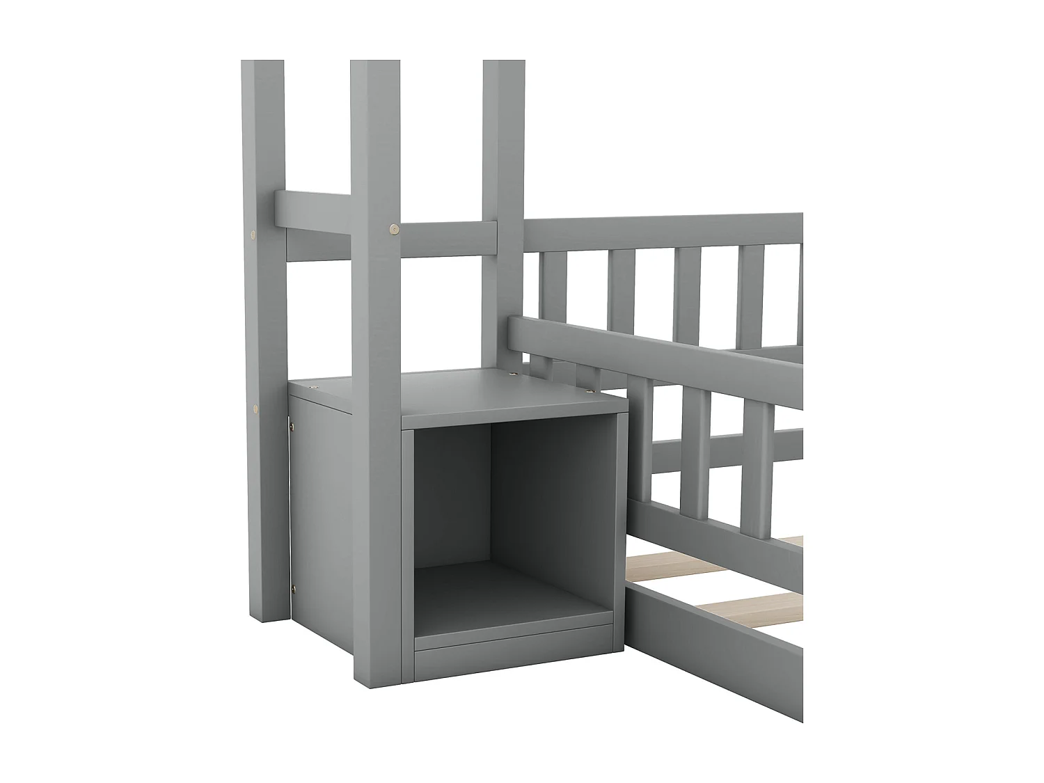 Letto per bambini 140x200 cm - legno di pino massello - con contenitore e rete a doghe - Grigio