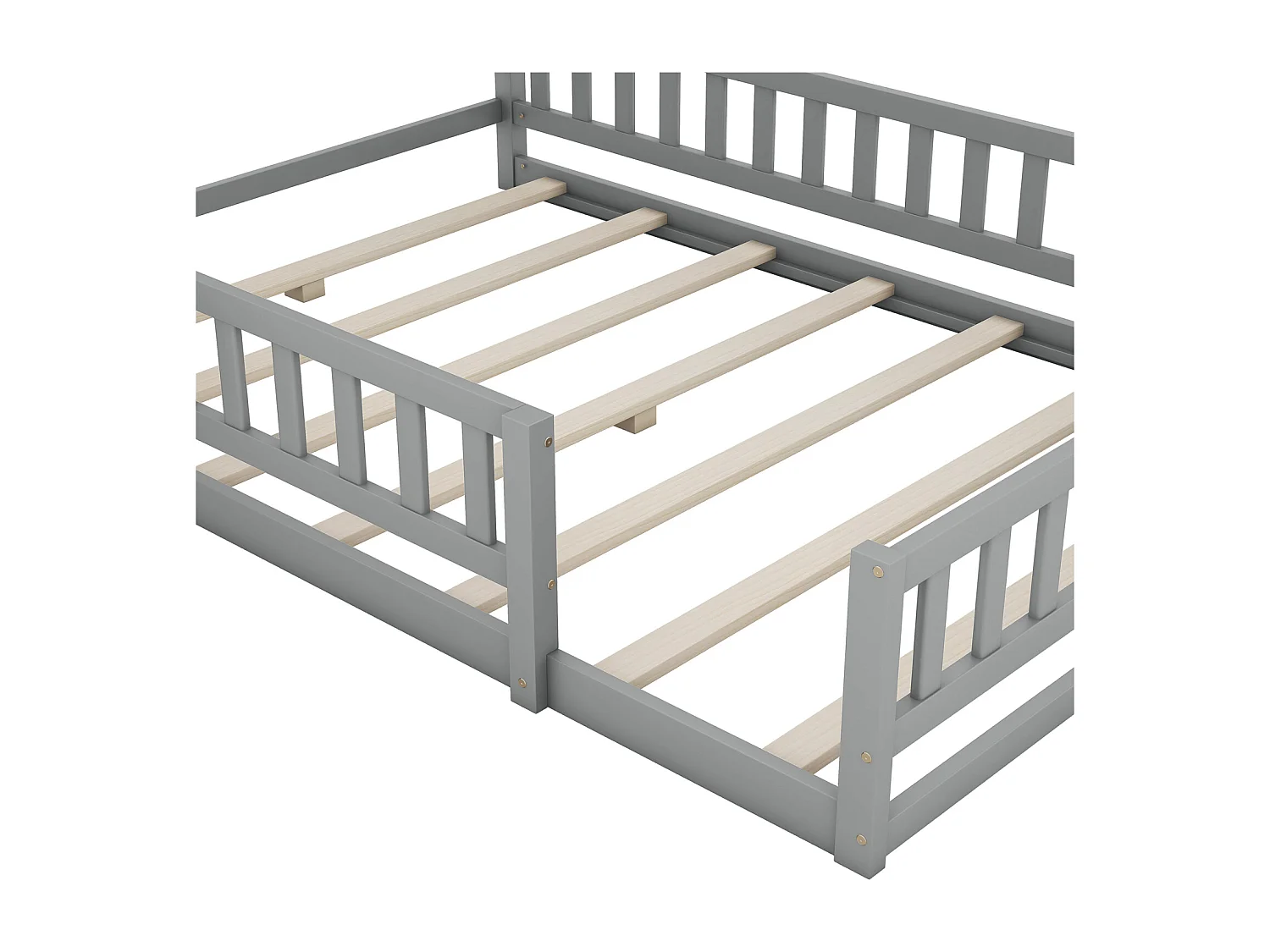 Lit enfant 140x200 cm - en bois de pin massif - avec espace de rangement et sommier à lattes - Gris
