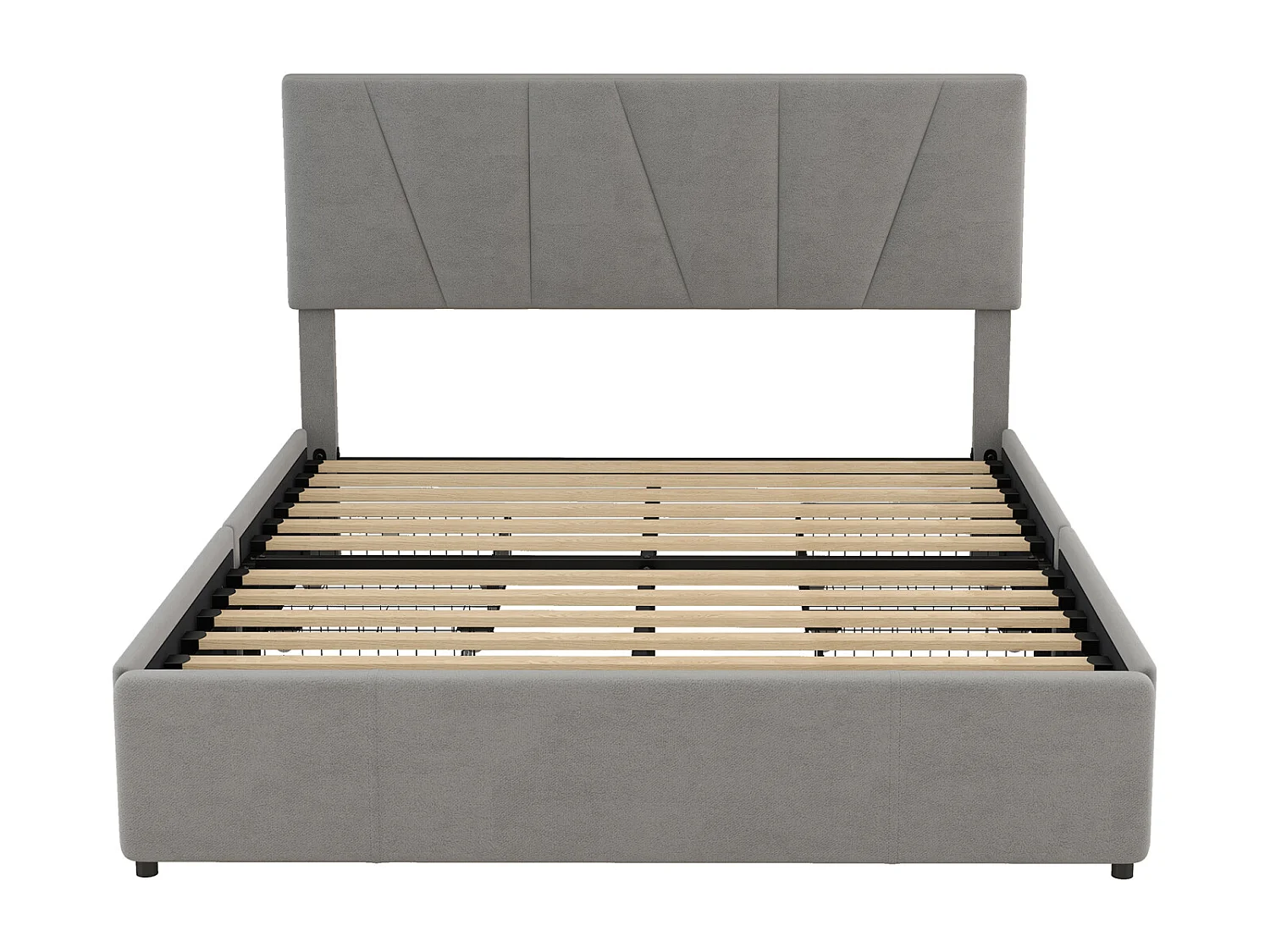 Cama para adultos 160x200cm en tejido de terciopelo - con 4 cajones - cabecero regulable y somier de láminas - Gris