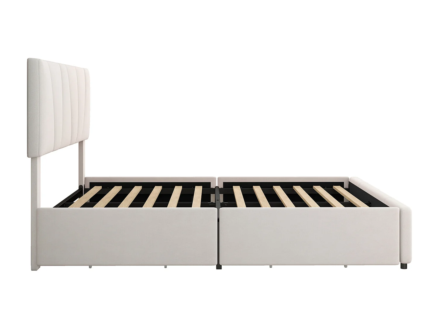 Lit adulte 140x200cm en tissu velours - avec 4 tiroirs - tête de lit réglable et sommier à lattes - Blanc