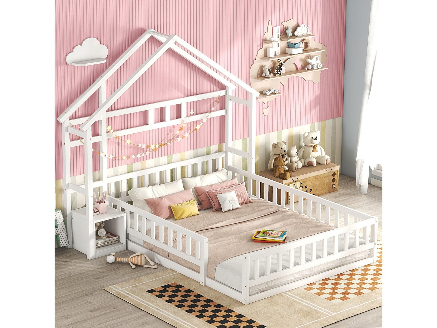 Lit Superposé 3 Places 90x200 Cm, Lit Superposé Enfant Avec Lit Gigogne 90x190 Cm Et Sommier A Lattes Cadre En Bois Blanc 93928262