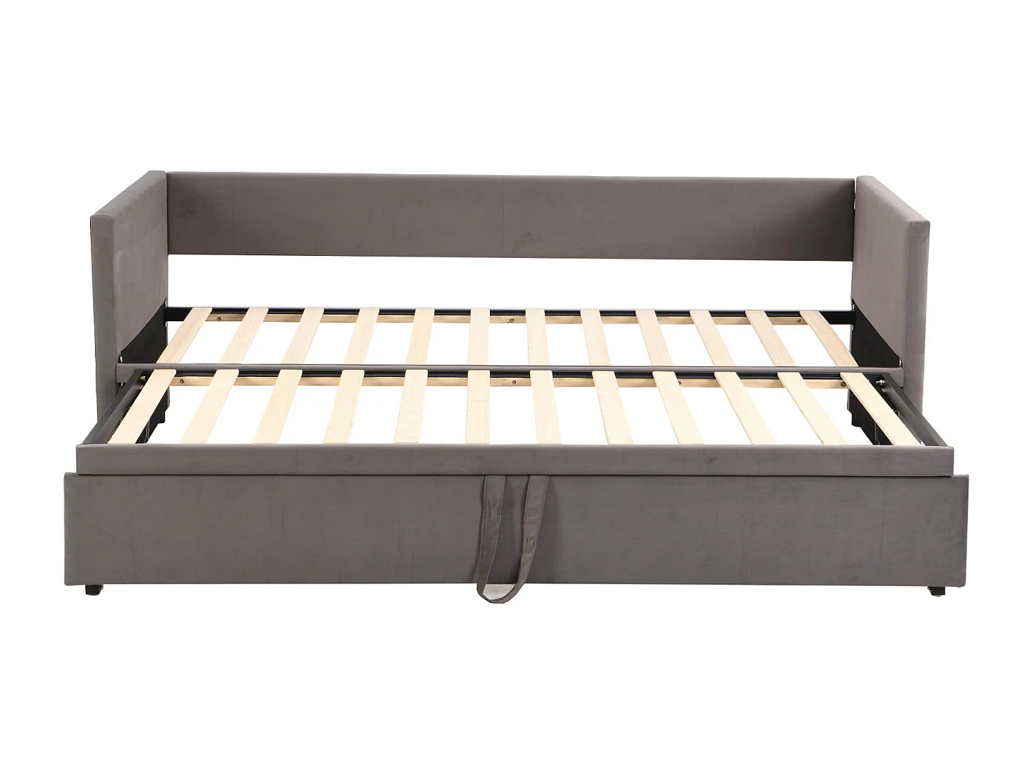 Uitschuifbed 90/180x200 cm - gestoffeerde slaapbank - uitschuifbaar bed met lattenbodems - multifunctioneel bed in huidvriendelijke fluwelen stof - Grijs