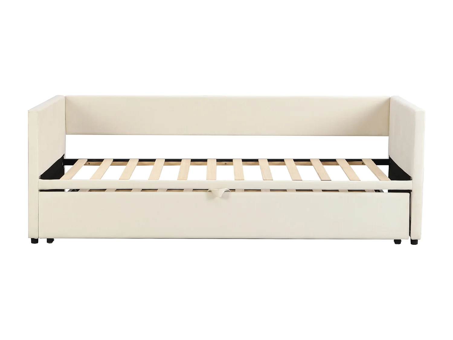 Uitschuifbed 90/180x200 cm - gestoffeerde slaapbank - uitschuifbaar bed met lattenbodems - multifunctioneel bed in huidvriendelijke fluwelen stof - Beige