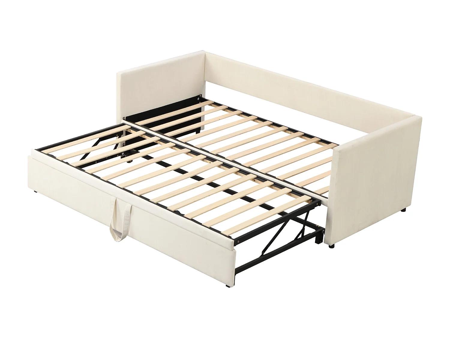 Uitschuifbed 90/180x200 cm - gestoffeerde slaapbank - uitschuifbaar bed met lattenbodems - multifunctioneel bed in huidvriendelijke fluwelen stof - Beige