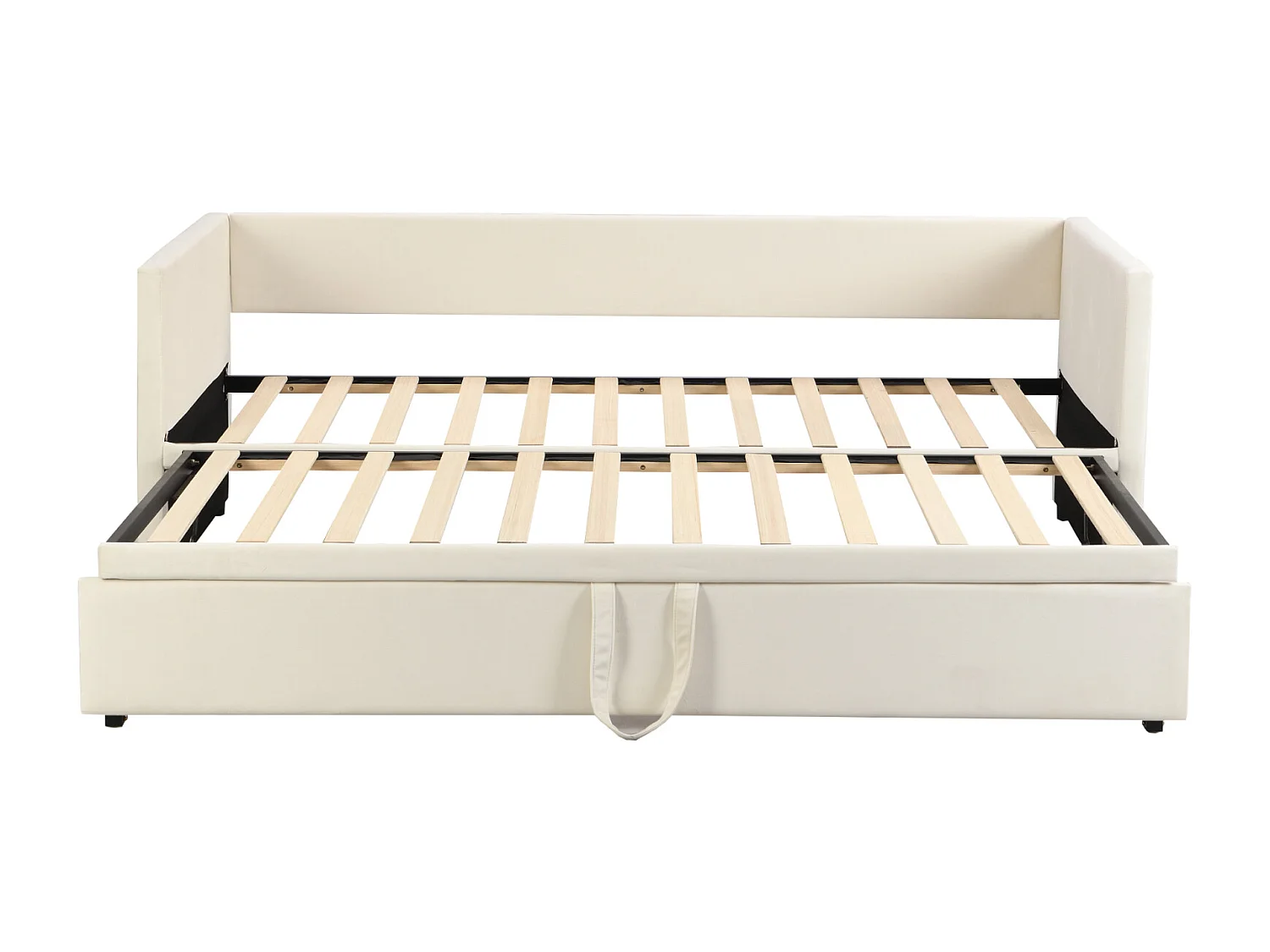 Lit gigogne 90/180x200 cm - lit capitonné Canapé - lit extensible avec sommiers à lattes - lit multifonctionnel en tissu velours agréable à la peau - Beige