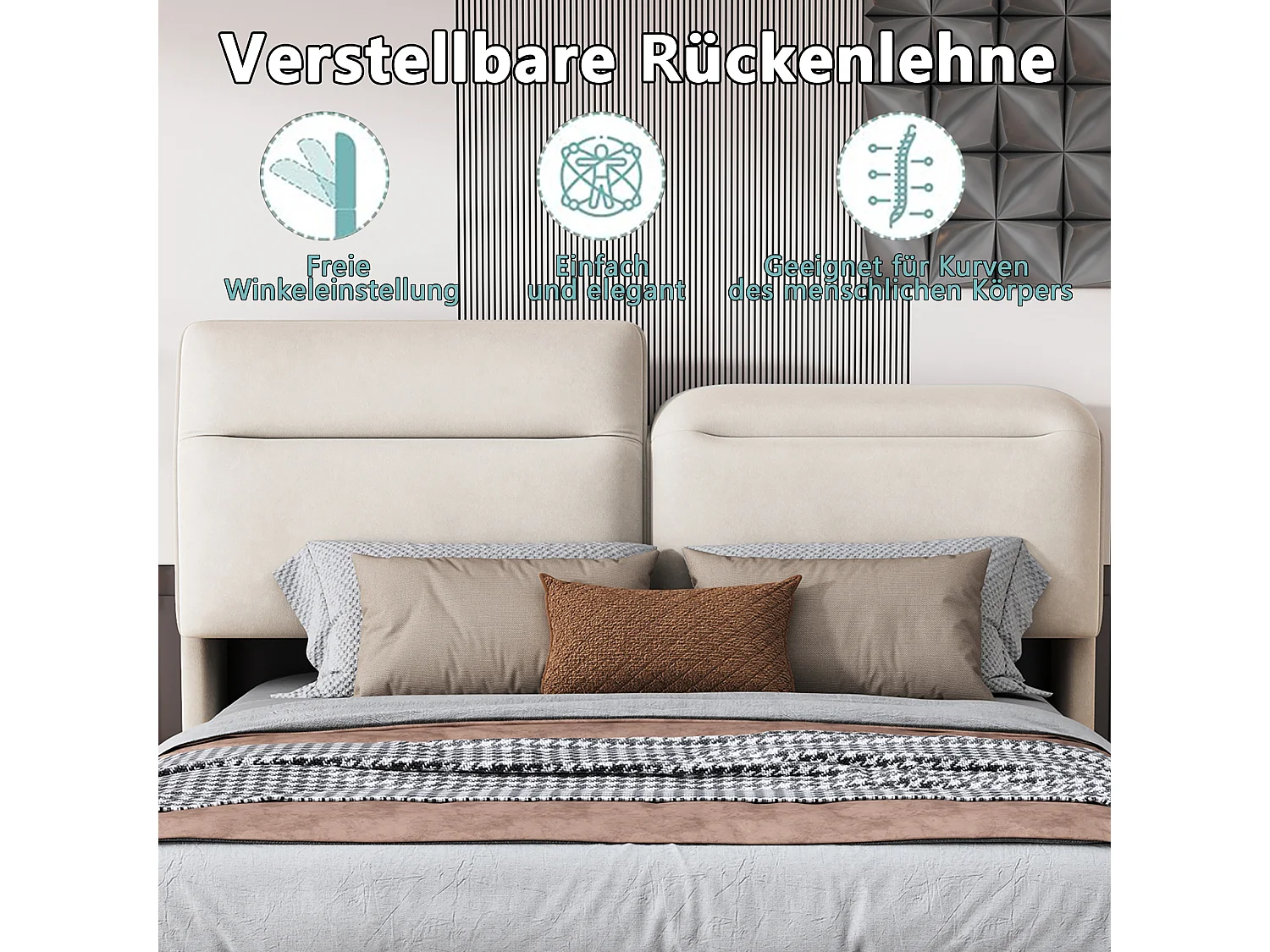140x200cm opbergbed in fluwelen stof - met opklapbaar hoofdbord en lattenbodem - Beige