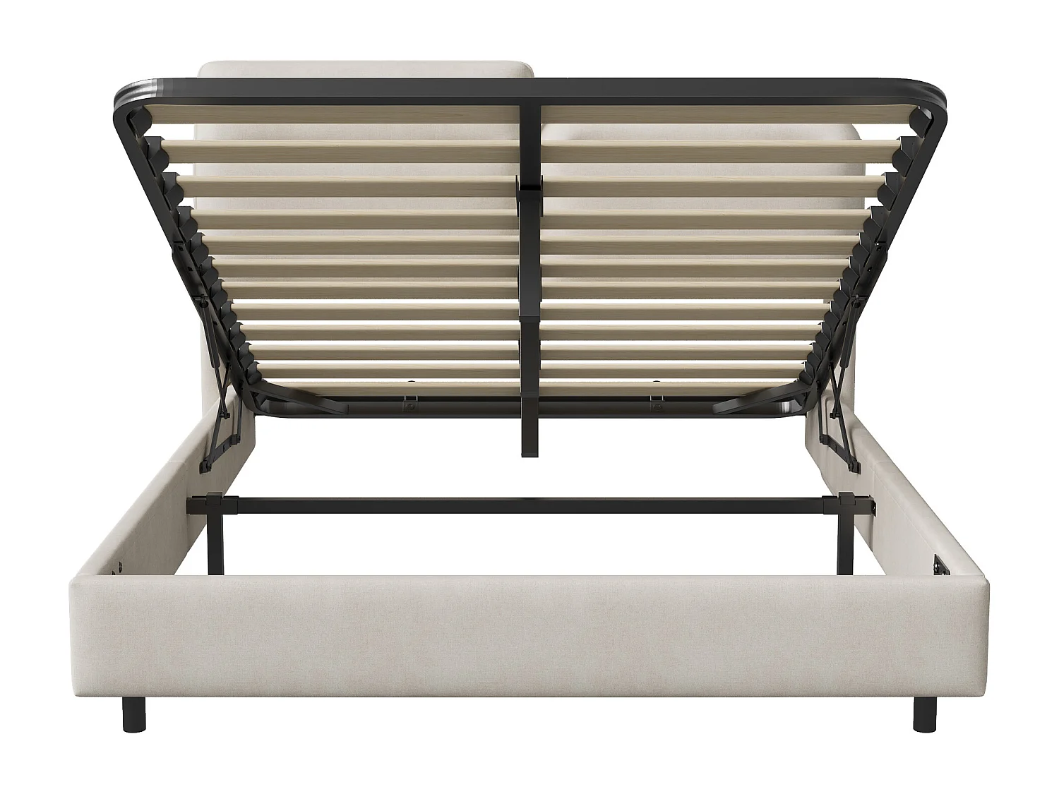 140x200cm opbergbed in fluwelen stof - met opklapbaar hoofdbord en lattenbodem - Beige