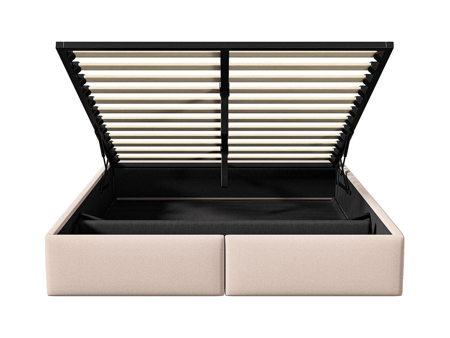 Lit coffre 140x200cm en tissu lin avec 2 tiroirs - sommier à lattes - sans tête de lit - Beige