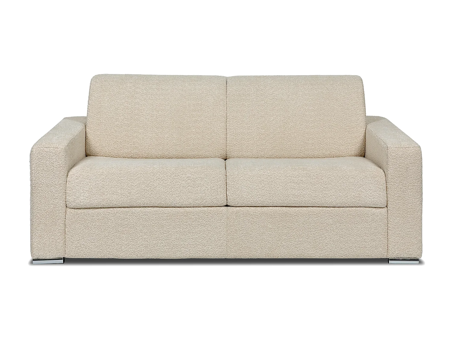 Canapé 3 places convertible express en tissu bouclette beige - Couchage lattes larges 140 cm - Matelas 18 cm CALITO