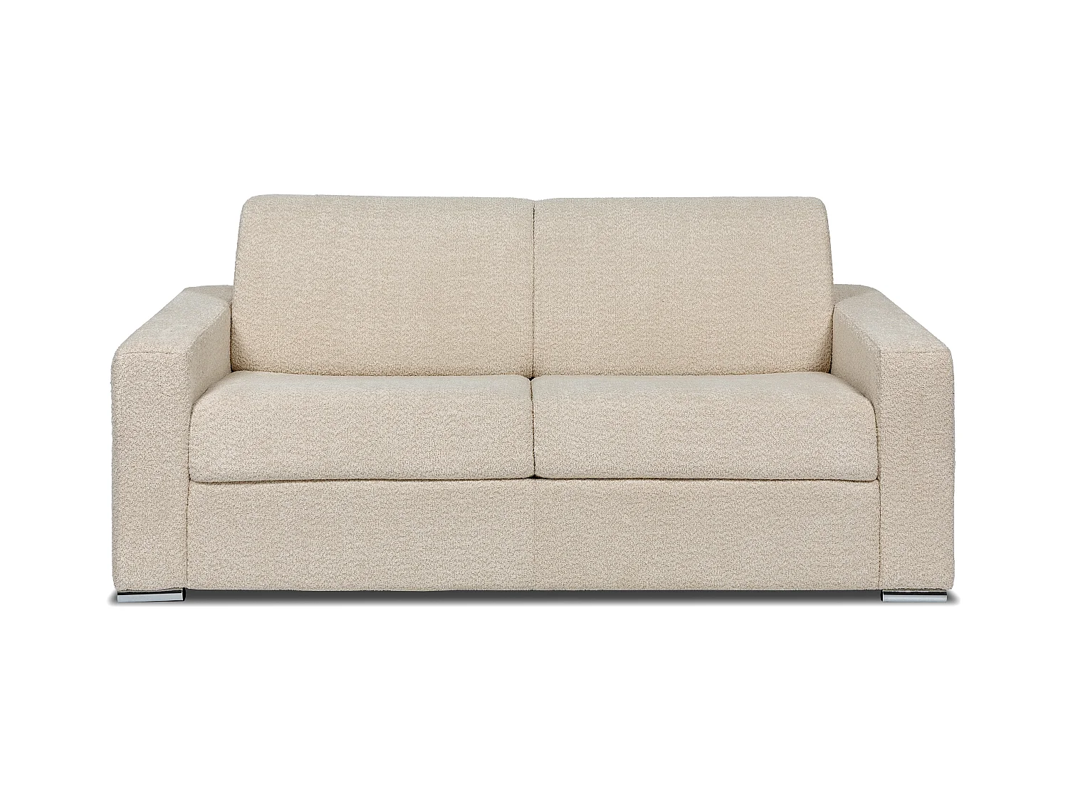 Canapé 3 places convertible express en tissu bouclette beige - Couchage lattes larges 140 cm - Matelas 22 cm avec mémoire de forme CALITO