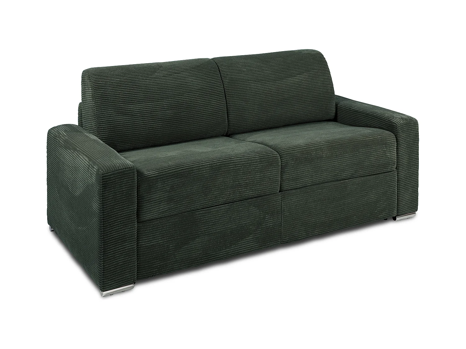 Sofá cama de 3 plazas rápido de pana verde - Cama de láminas anchas de 140 cm - Colchón de 18 cm CALITO