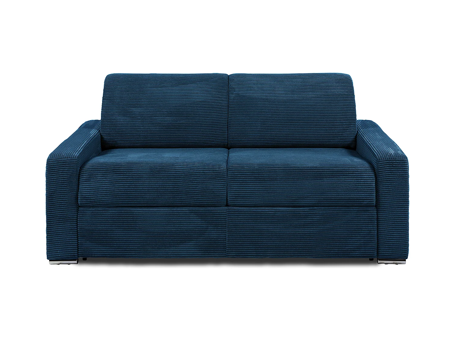 Canapé 3 places convertible express en velours côtelé bleu - Couchage lattes larges 140 cm - Matelas 22 cm avec mémoire de forme CALITO