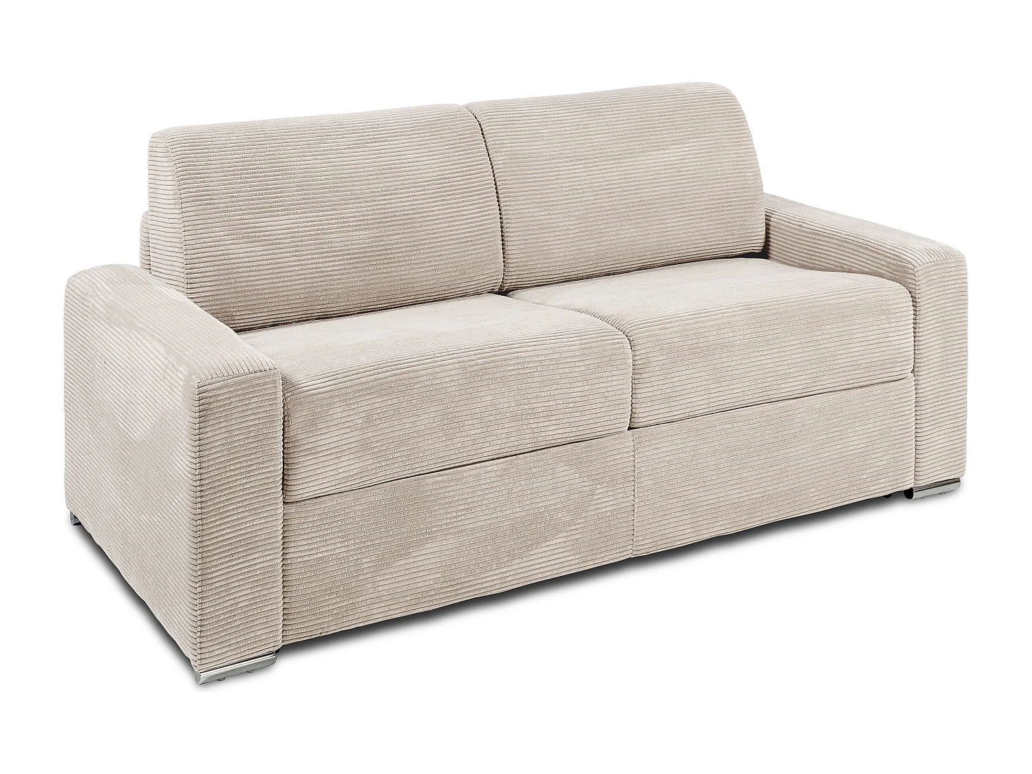 Sofá cama de 3 plazas de apertura rápida de pana beige - Colchón de lamas anchas de 140 cm - Colchón de 14 cm CALITO