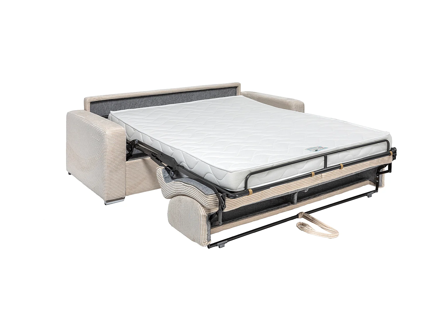 Sofá cama de 3 plazas de apertura rápida de pana beige - Colchón de lamas anchas de 140 cm - Colchón de 14 cm CALITO