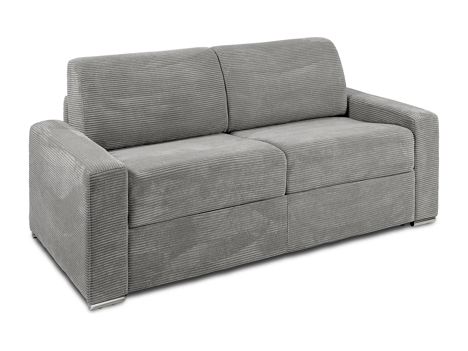 Sofá cama de 3 plazas de apertura rápida de pana de algodón gris claro - Base con láminas anchas de 140 cm - Colchón de 14 cm CALITO