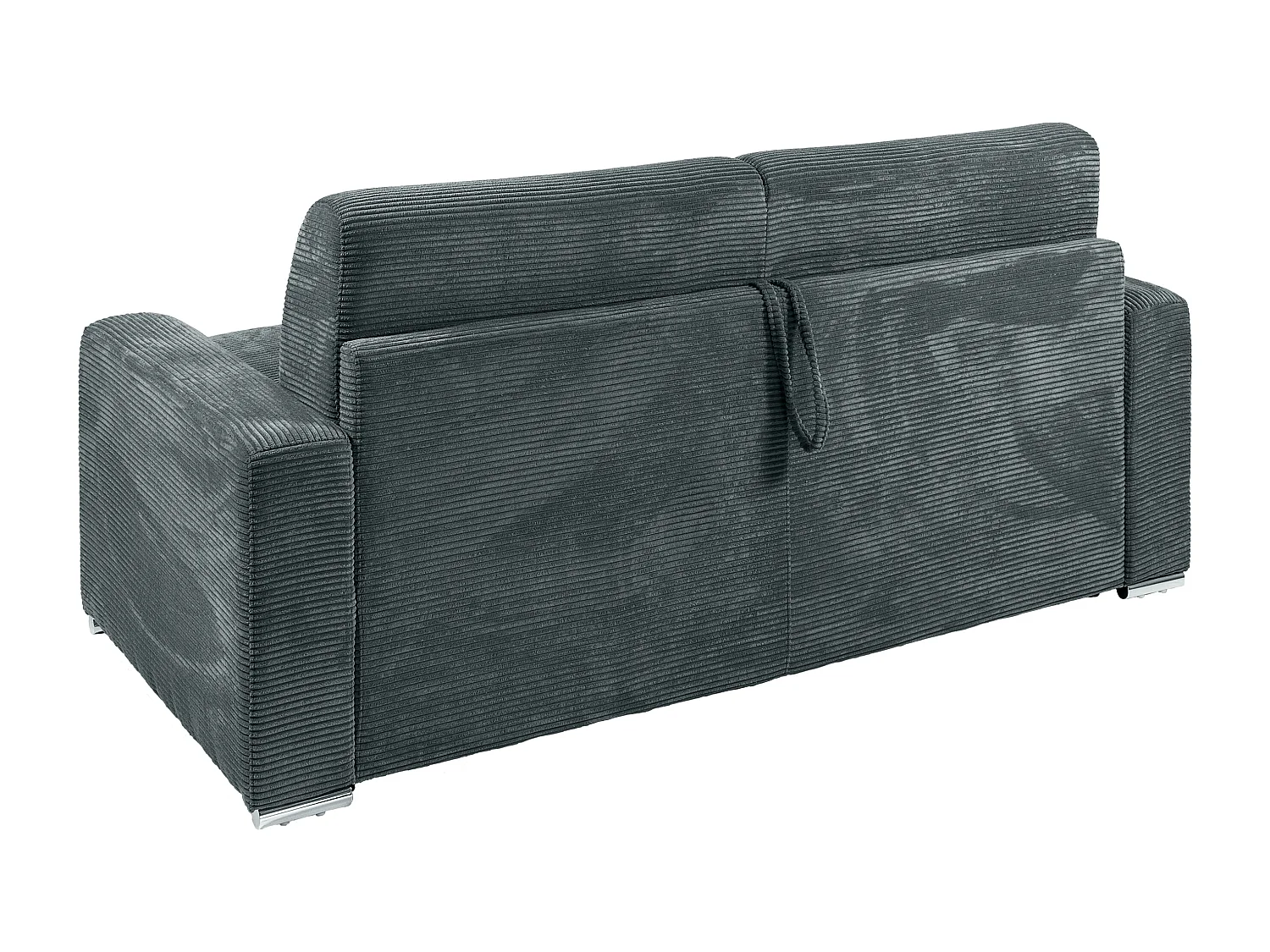 Express-driezitsslaapbank van grijs ribfluweel - Bed met brede latten 140 cm - Matras 14 cm CALITO