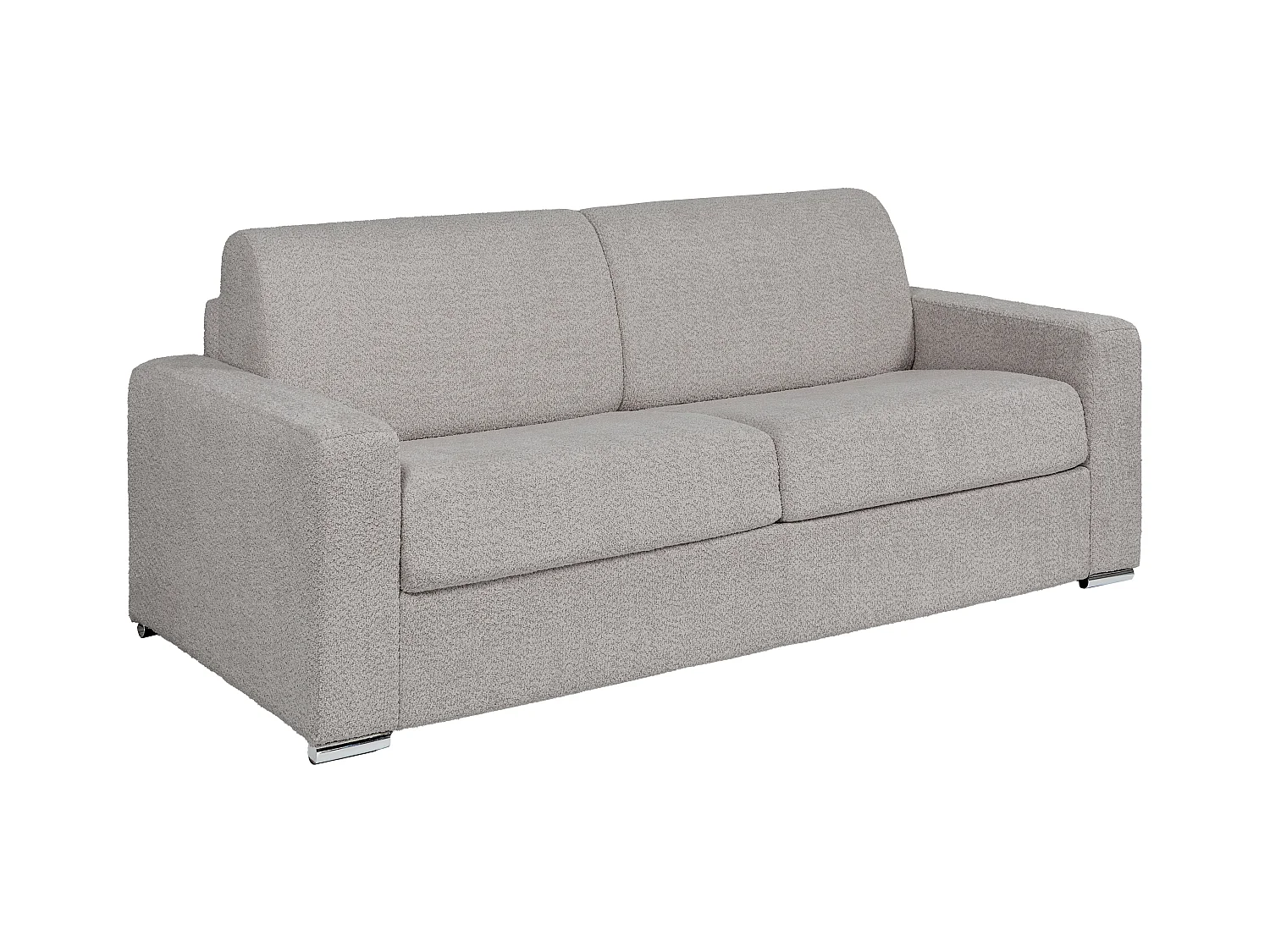Canapé 4 places convertible express en tissu bouclette gris clair - Couchage lattes larges 160 cm - Matelas 22 cm avec mémoire de forme CALITO