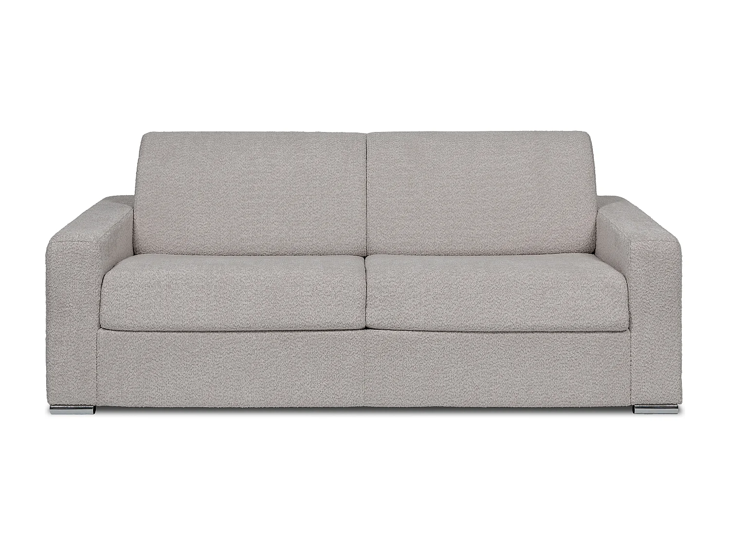 Canapé 4 places convertible express en tissu bouclette gris clair - Couchage lattes larges 160 cm - Matelas 22 cm avec mémoire de forme CALITO