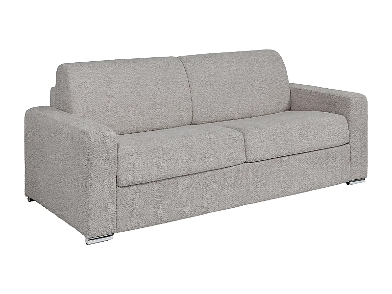 4-sitssoffa konvertibel express i ljusgrå bouclé-tyg - Bädd med breda ribbor 160 cm - Madrass 22 cm med minnesform CALITO