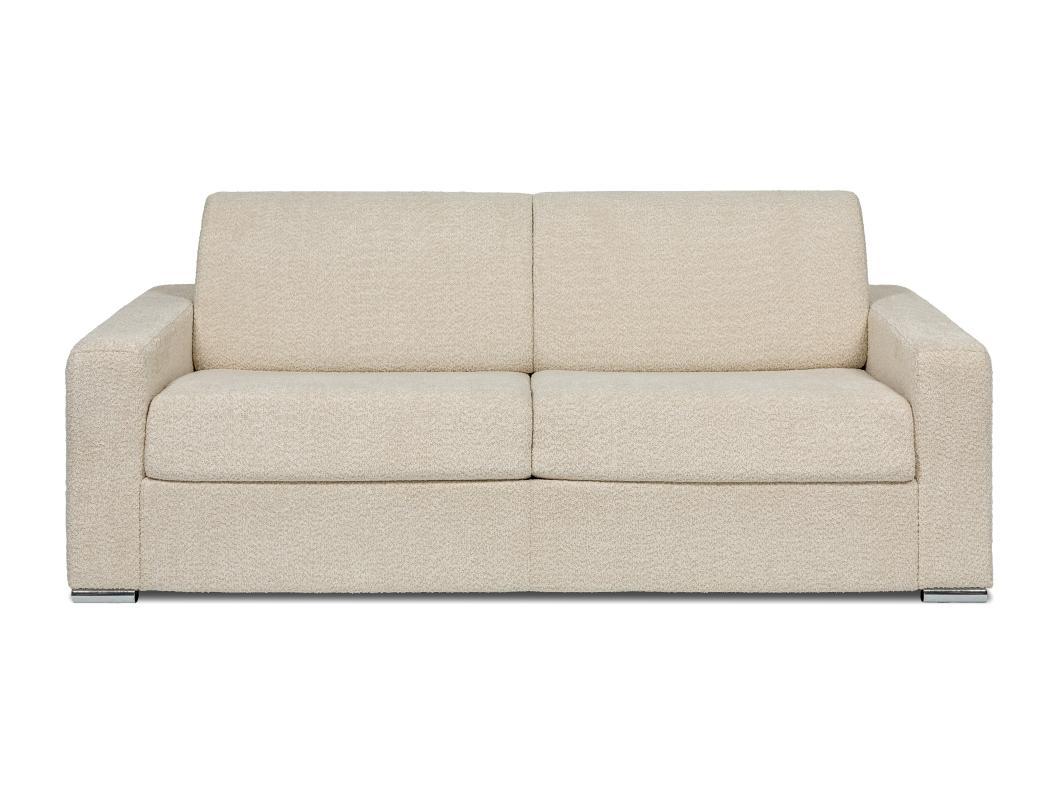 Sofá cama de 4 plazas de apertura rápida de tela rizada beige - Lamas de cama anchas de 160 cm - Colchón de 18 cm CALITO