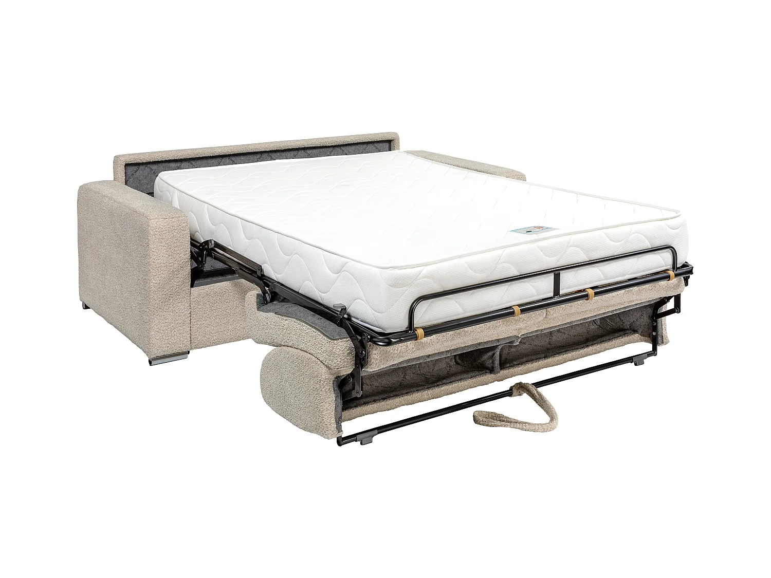 Express-vierzitsslaapbank van beige boucléstof - Bed met brede latten 160 cm - Matras met vormgeheugen 22 cm CALITO