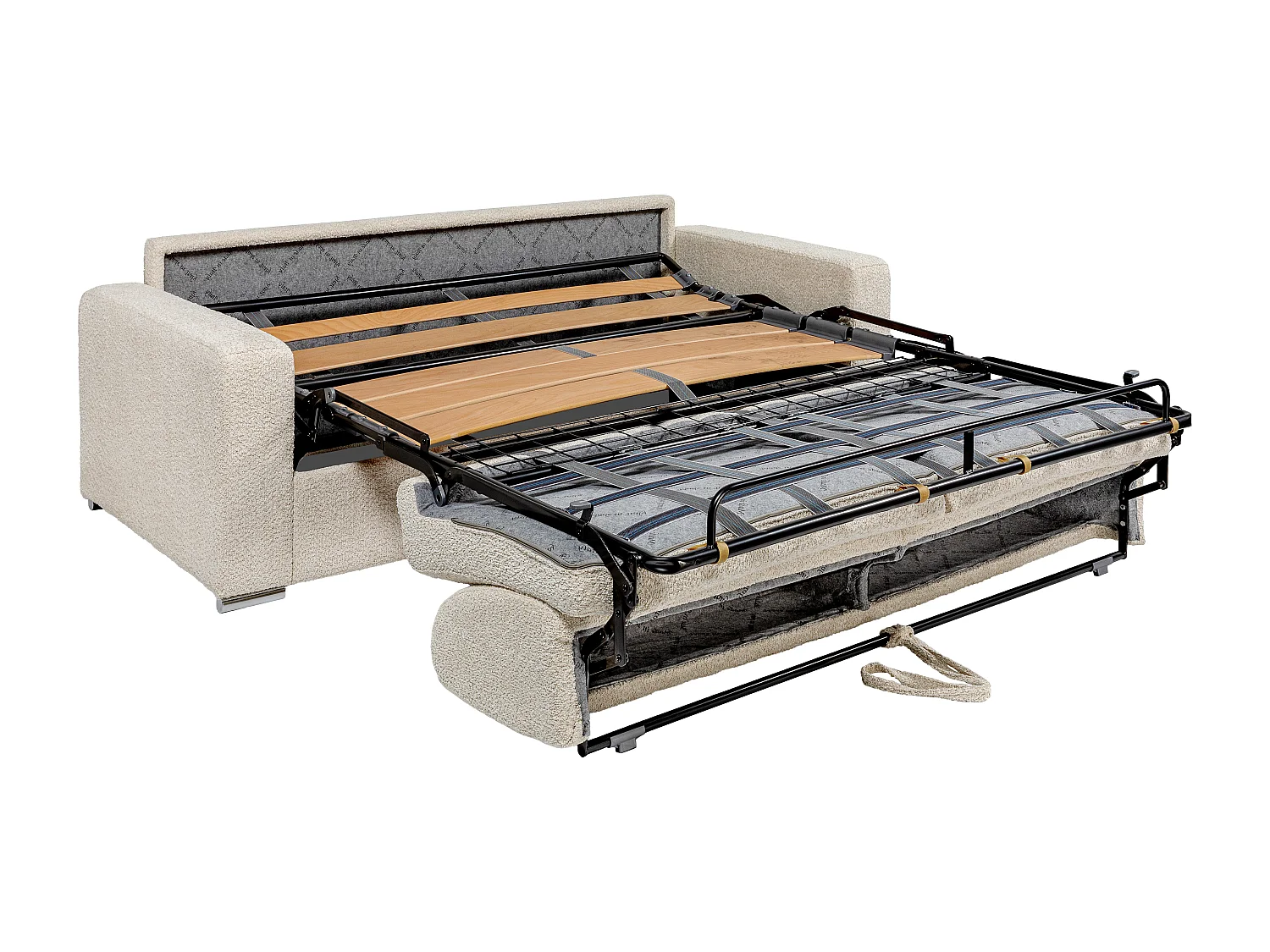 Divano letto 4 posti a ribalta Posto letto doghe larghe 160cm Mater. 22cm memory foam in Tessuto bouclette Beige - CALITO