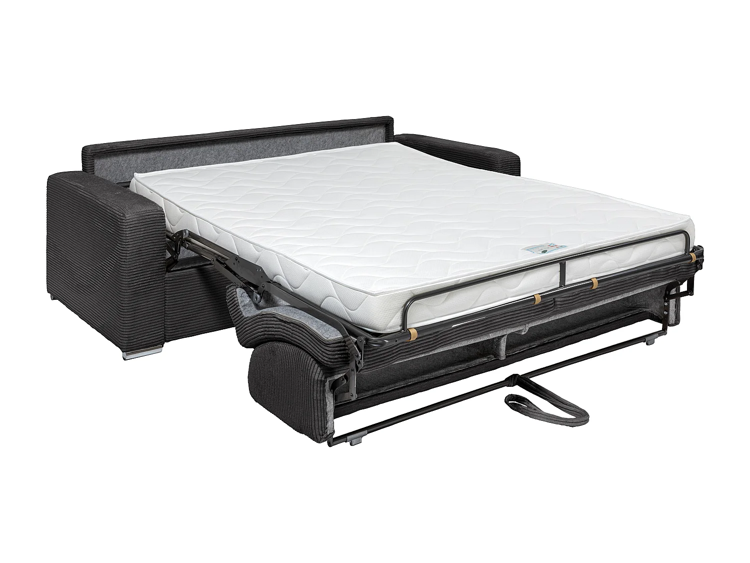 Canapé 4 places convertible express en velours côtelé bleu - Couchage lattes larges 160 cm - Matelas 14 cm CALITO