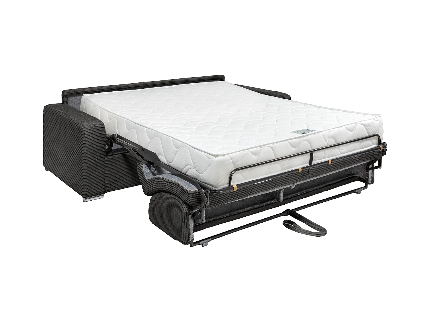 Canapé 4 places convertible express en velours côtelé bleu - Couchage lattes larges 160 cm - Matelas 22 cm avec mémoire de forme CALITO
