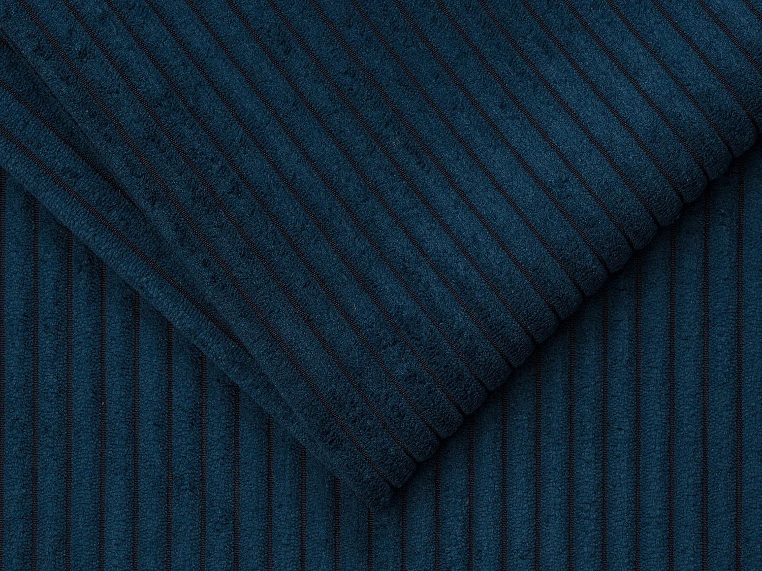 Canapé 4 places convertible express en velours côtelé bleu - Couchage lattes larges 160 cm - Matelas 22 cm avec mémoire de forme CALITO