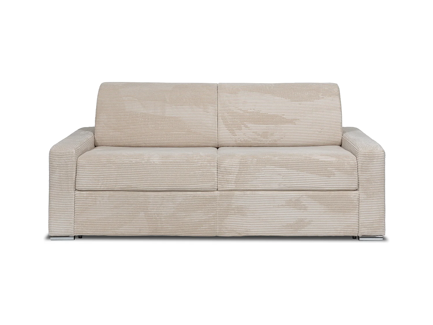 Canapé 4 places convertible express en velours côtelé beige - Couchage lattes larges 160 cm - Matelas 18 cm CALITO