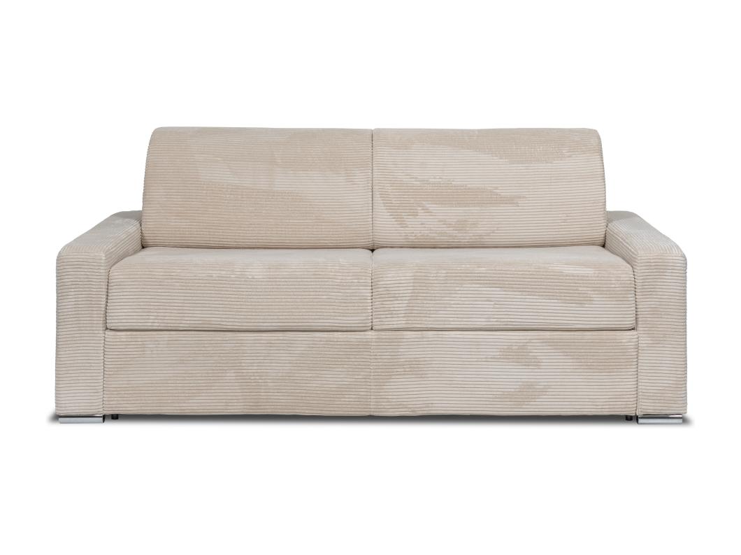 Canapé 4 places convertible express en velours côtelé beige - Couchage lattes larges 160 cm - Matelas 18 cm CALITO