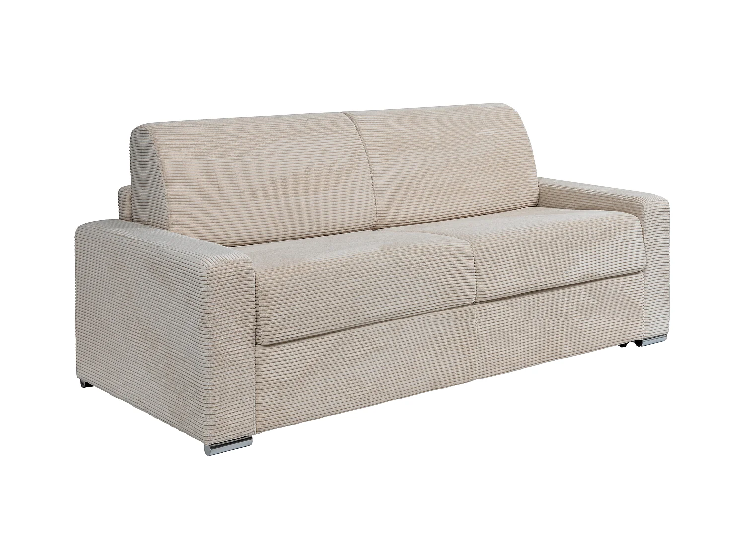 Express-vierzitsslaapbank van beige ribfluweel - Bed met brede latten 160 cm - Matras met vormgeheugen 22 cm CALITO
