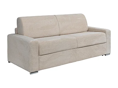 Kanapa 4-osobowa rozkładana typu express z beżowego sztruksu - Miejsce do spania z szerokimi listewkami 160 cm - Materac 22 cm z pamięcią kształtu - CALITO