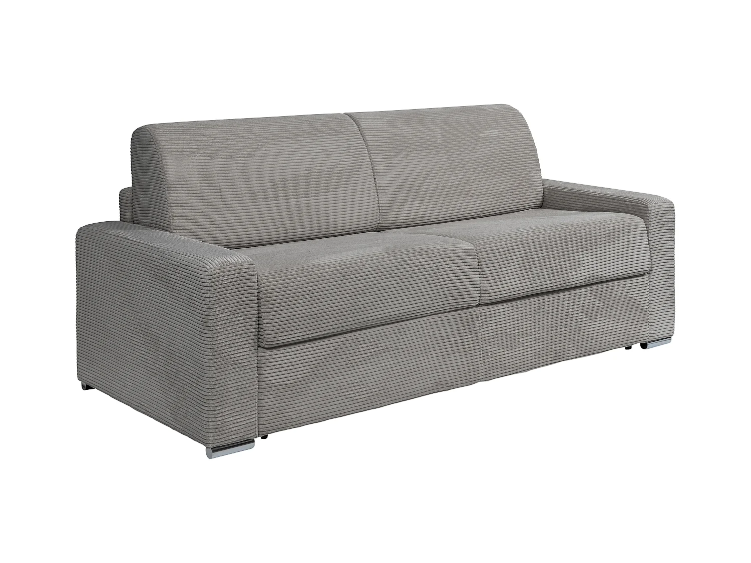Canapé 4 places convertible express en velours côtelé gris clair - Couchage lattes larges 160 cm - Matelas 22 cm avec mémoire de forme CALITO