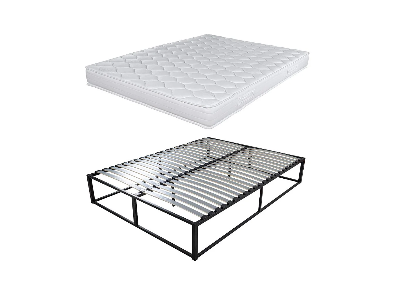 Sommier démontable surélevé KIT27 + Matelas Montana - 40 lattes bois - Gain de place