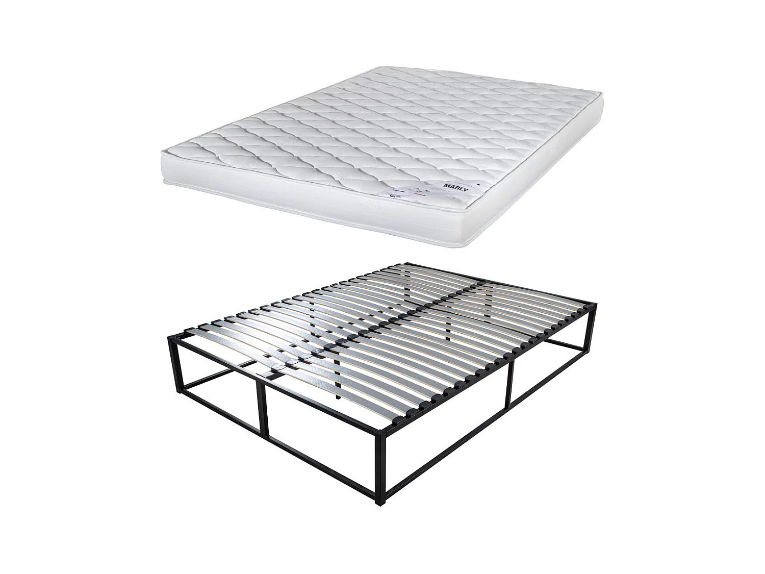 Sommier démontable surélevé KIT27 + Matelas Marly - 40 lattes bois - Gain de place