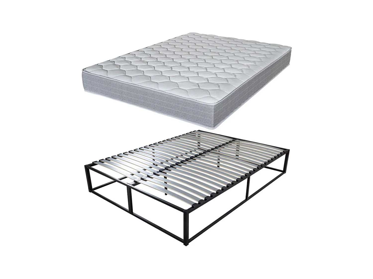 Sommier démontable surélevé KIT27 + Matelas Madere - 40 lattes bois - Gain de place