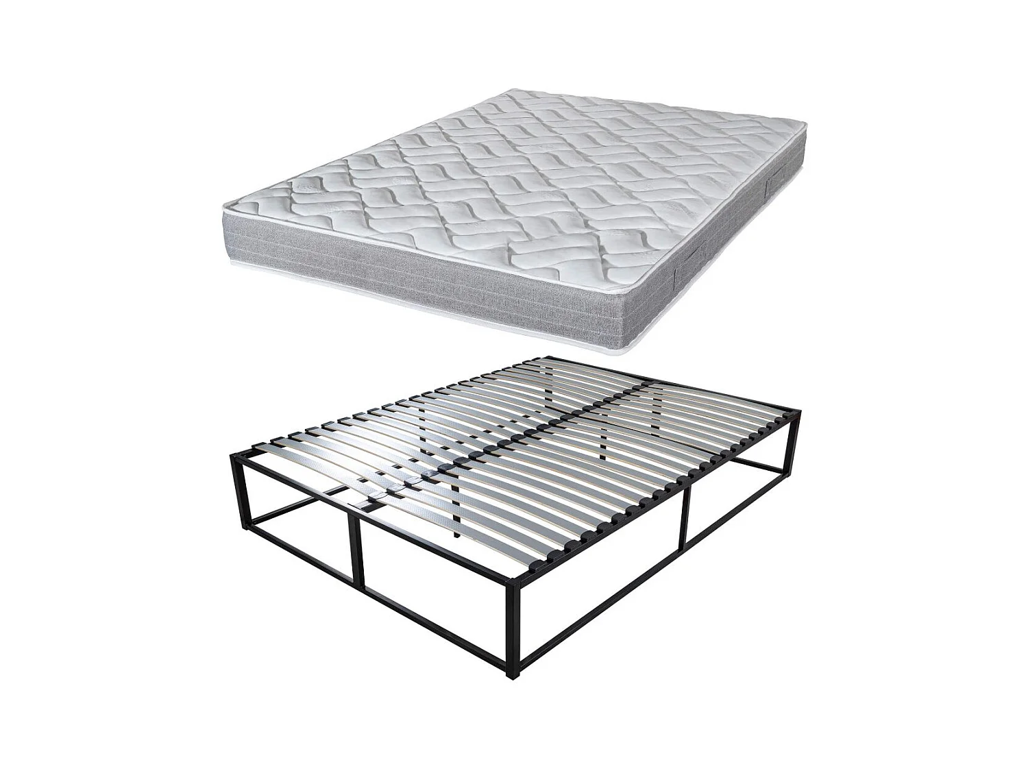 Sommier démontable surélevé KIT27 + Matelas Maryland - 40 lattes bois - Gain de place