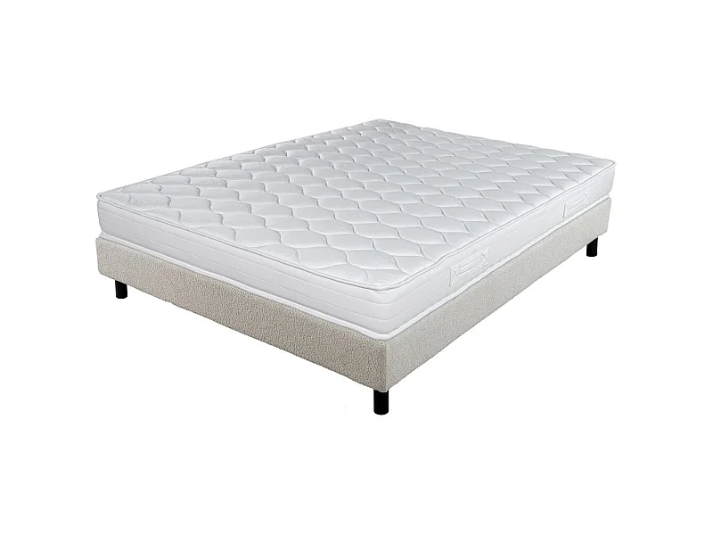 Matelas et sommier 160x200 Mousse - Newkit - Soutien medium - Sommier démonté - Crème