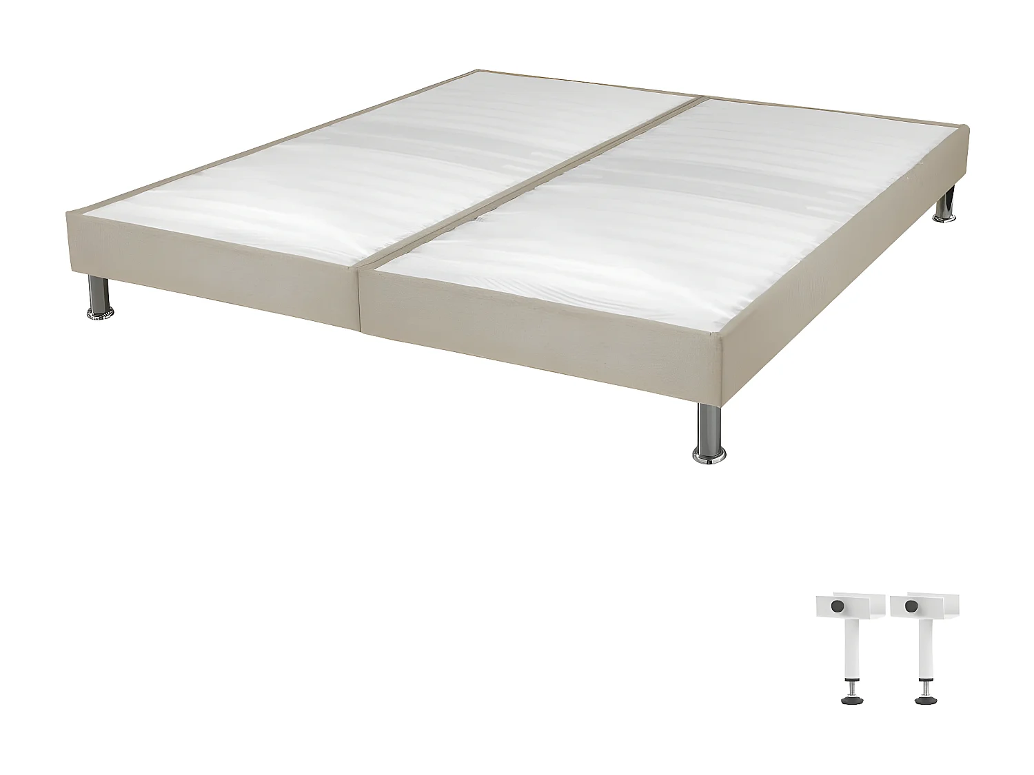 Sommier tapissier+pieds Omega Sahara 2x80x200 Lattes bois - H.15 cm - Made in France