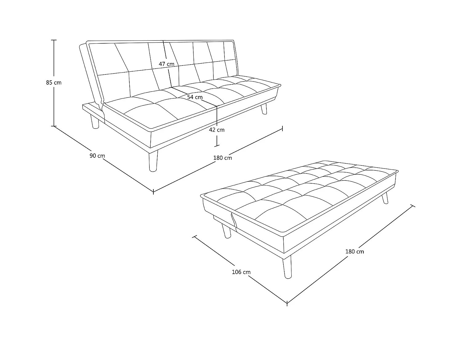 Divano letto clic clac in tessuto vellutato verde abete, divano 3 posti mod. Bart