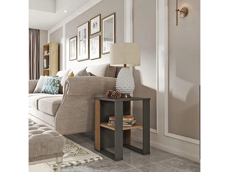 Tavolino Fianco Divano Neem 60x45x45 Truciolato Marrone Scuro Grigio Scuro Moderno
