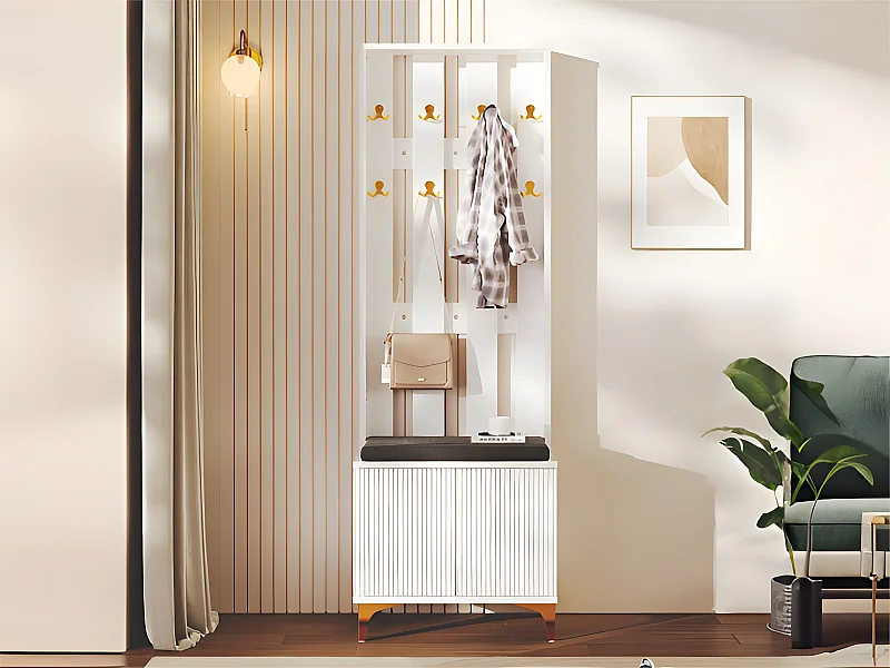 Guardarropa para salón - con ganchos y zapatero - Blanco