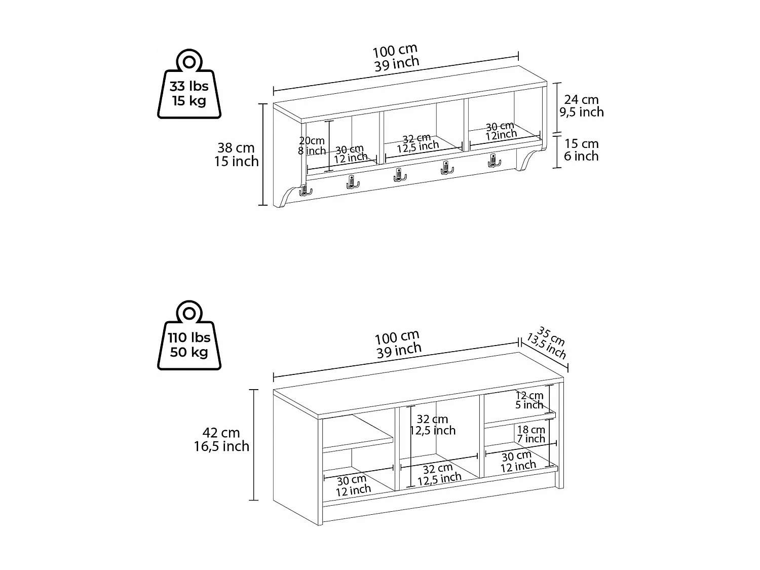 Sapateira e Cabideiro Saegi 42x100x35 Aglomerado Aço Cinza Escuro Marrom Escuro Moderno CONJUNTO 2 peças
