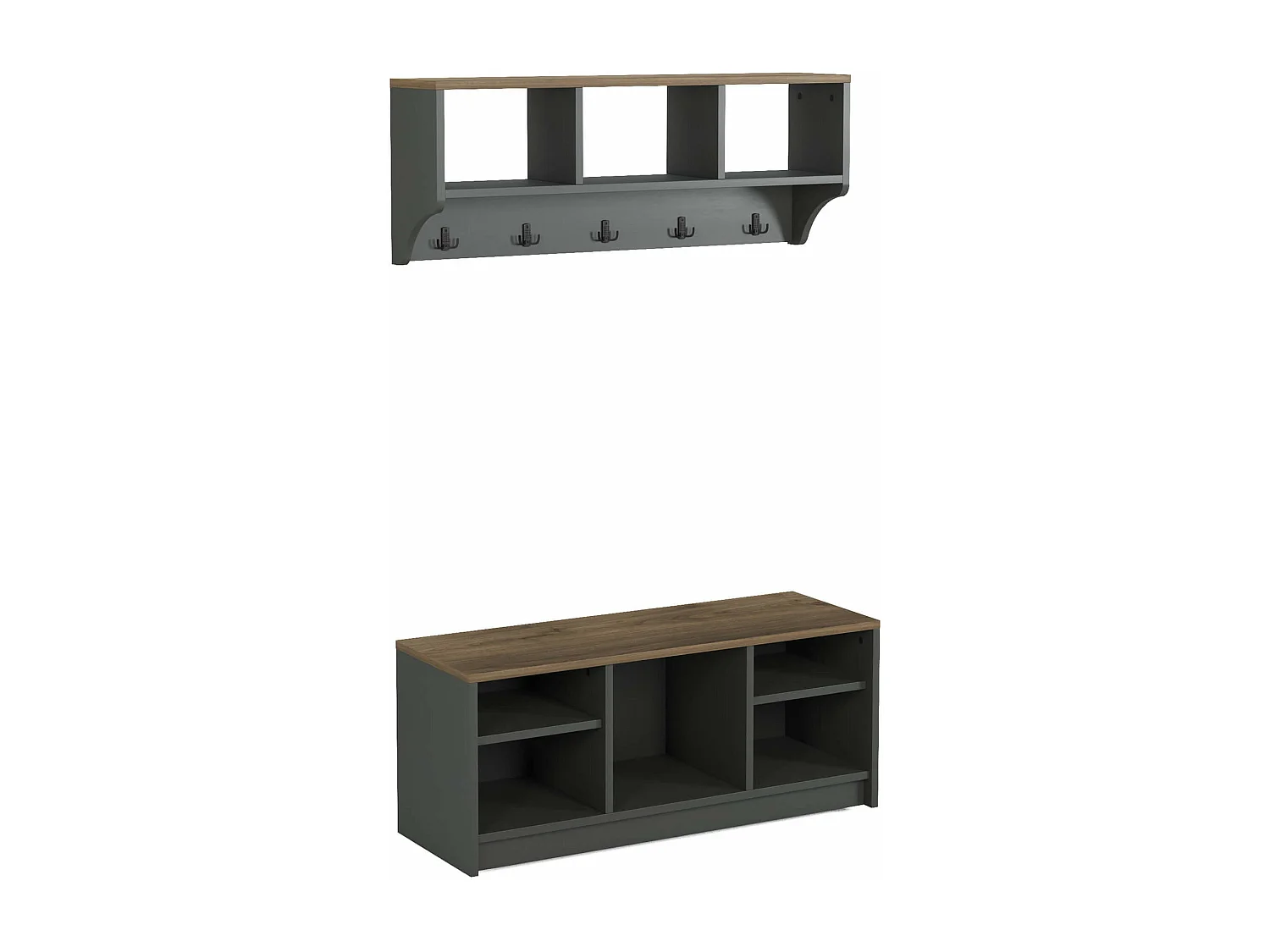 Sapateira e Cabideiro Saegi 42x100x35 Aglomerado Aço Cinza Escuro Marrom Escuro Moderno CONJUNTO 2 peças