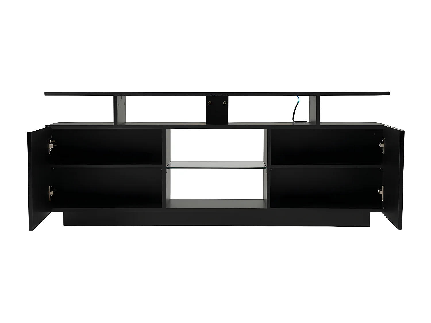 TV-meubel 140 cm met LED-verlichting in 16 kleuren - met glazen wanden - Zwart