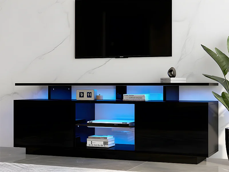 140 cm TV-Gerät mit LED-Beleuchtung in 16 Farben – mit Glastrennwänden – Schwarz