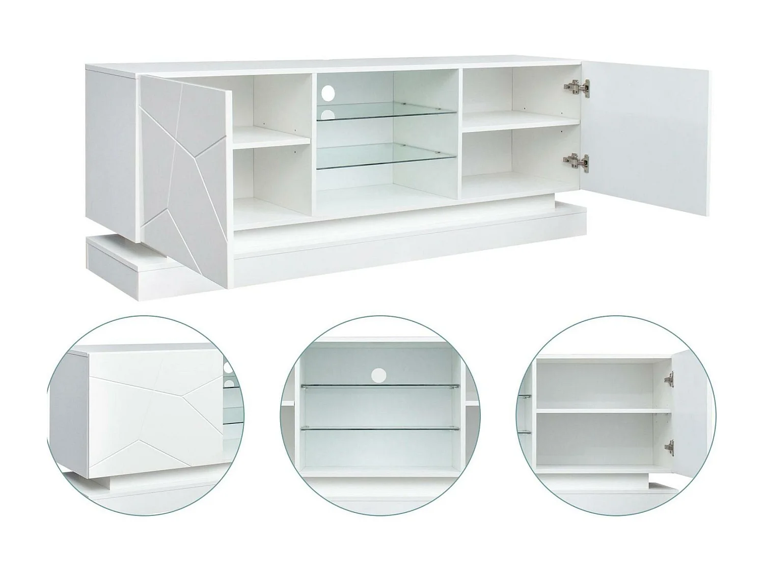 Modern TV-meubel met gekleurde LED - geschikt voor 70" TV - 2 deuren en 3 planken - Wit