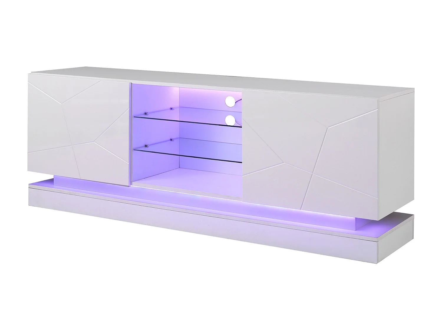 Mobile TV moderno con LED colorato - adatto per TV 70" - 2 ante e 3 ripiani - Bianco